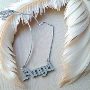 Angel Old English Statement Custom Titanium Stainless Steel Necklace Trendy